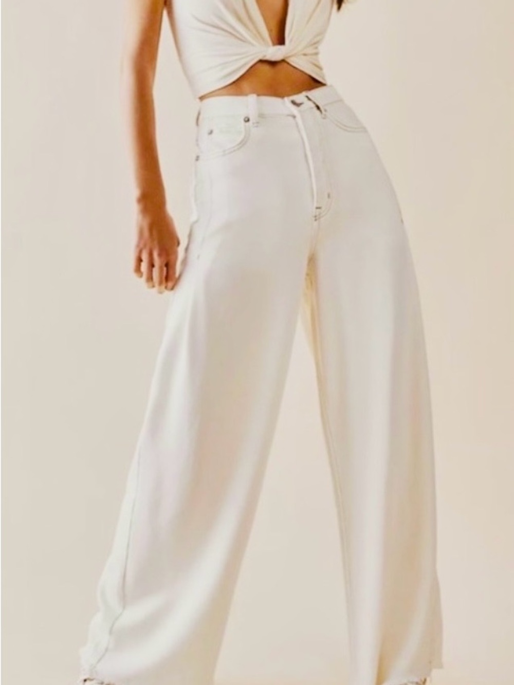 We The Free White Denim High-Rise Slouchy Jean Label